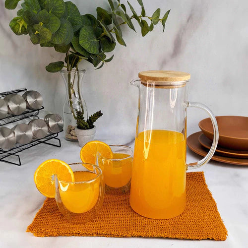 Jarra De Vidrio 1.4 Litros Tapa Bamboo Cocina Diseño