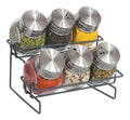 Rack Especiero 6 Jarros con Tapa De Acero Inoxidable Plateado
