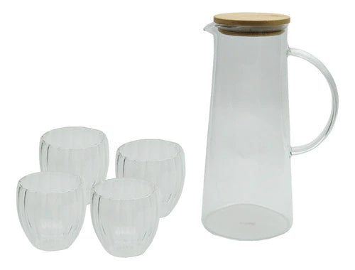 Set Jarra Vidrio + Set 4 Vasos Vidrio A Rayas Hudson Color Transparente