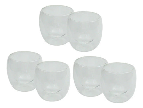 Set De 6 Vasos 80 ml Doble Pared De Vidrio p/ Cafe