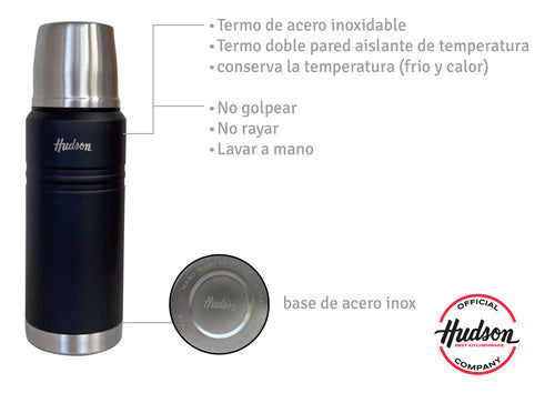 Termo Hudson Acero Negro De Acero Inoxidable 750 Ml