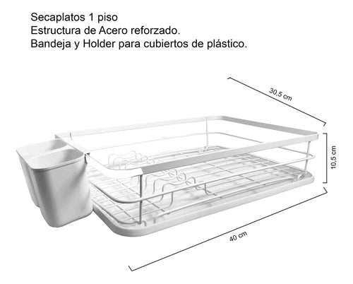 Secaplatos Escurridor Acero Hudson 1 Piso Bandeja Cocina Bz3 Color Blanco Sp09