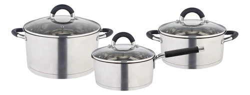 Bateria de Acero Inoxidable 6 Piezas Tapa Colador Plateado