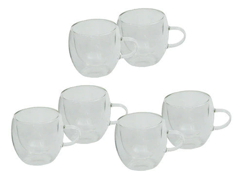 Set De 6 Vasos Doble Pared De Vidrio Con Asa 80 Ml