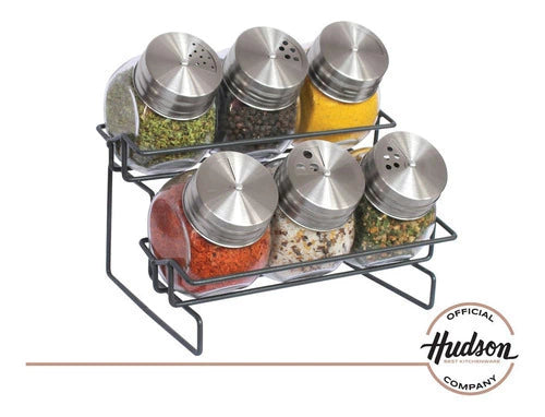 Rack Especiero 6 Jarros con Tapa De Acero Inoxidable Plateado