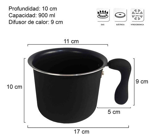 Jarro Lechero Hervidor Antiadherente 11 Cm Negro