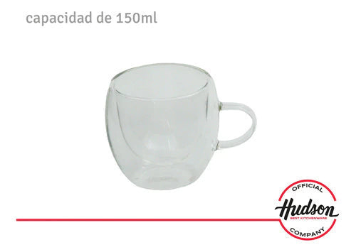 Set 6 Vasos Doble Pared Vidrio Con Asa De 150ml Hudson