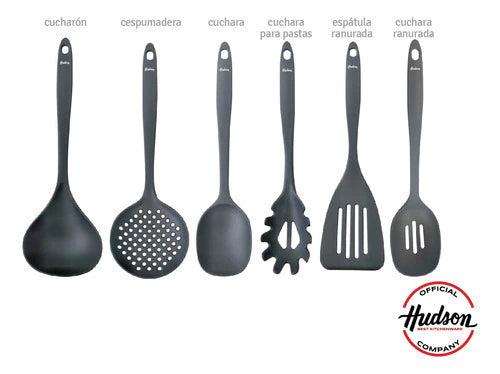 Set Hudson Seis Utensilios De Nylon Gris Oscuro Con Holder
