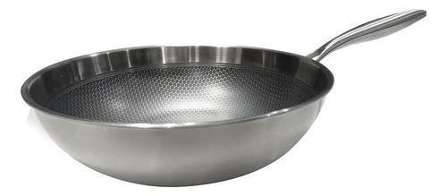 Wok de Acero Inoxidable 30 cm Profesional Induccion Plateado