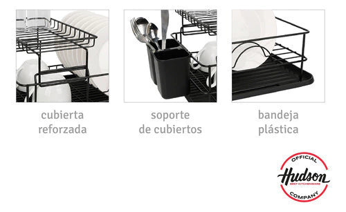 Escurridor De Platos Metal Esmaltado Negro 2 Pisos