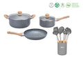 Batería Granito de Aluminio de 5 Piezas + Utensilios Madera