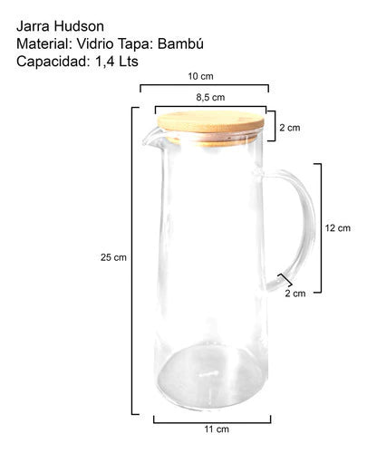 Jarra De Vidrio 1.4 Litros Tapa Bamboo Cocina Diseño