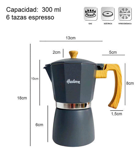 Cafetera Esmaltada Italiana Gris Moka 6 Pocillos