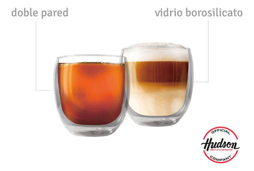 Set De 2 Vasos Café 150ml Doble Pared de Vidrio