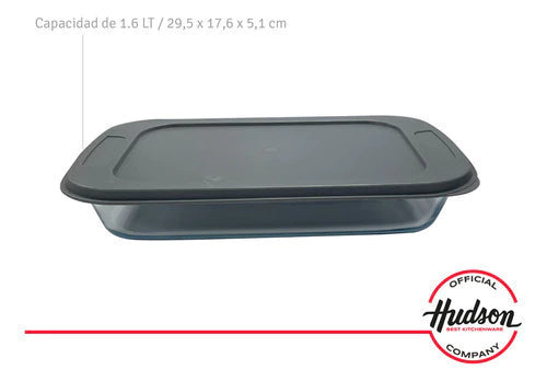 Fuente Rectangular de Vidrio p/ Horno c/ Tapa 295x176x51 Gris