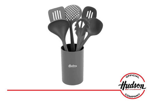 Set Hudson Seis Utensilios De Nylon Gris Oscuro Con Holder