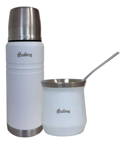 Termo Blanco Acero Inoxidable 750 ml + Mate Vaso Blanco 140 ml