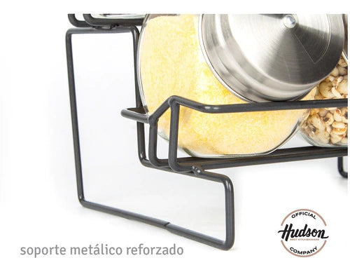 Rack Especiero 6 Jarros con Tapa De Acero Inoxidable Plateado