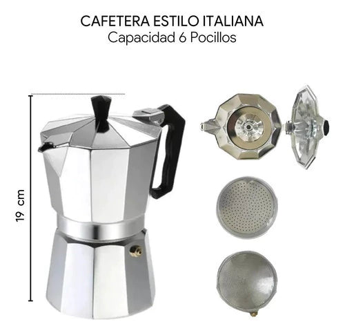 Cafetera Italiana Aluminio Pulido p/ 6 pocillos