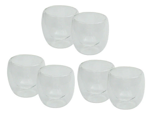 Set De 6 Vasos Doble Pared De Vidrio Lisos De 150 Ml
