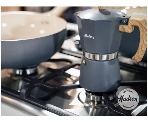 Cafetera Aluminio Hudson Gris Estilo Italiana 9 Tazas