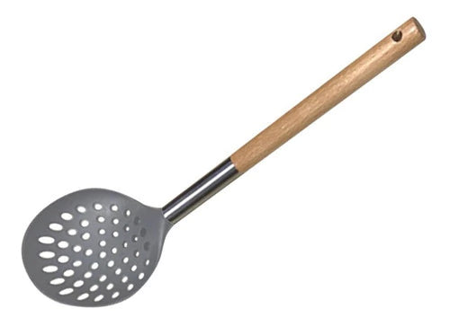 Espumadera de Cocina 35cm c/ Mango De Madera Marrón Claro