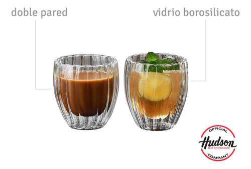 Set 2 Vasos De Café 150ml Doble Pared De Vidrio Rayado