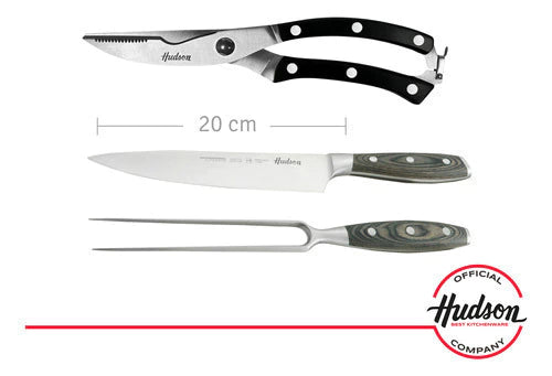 Set Cuchillo + Tenedor + Tijera de Acero Inoxidable p/ Parrilla