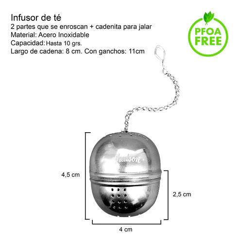Infusor De Té En Hebras Redondo Con Cadena Plateado