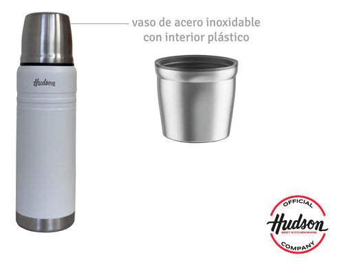 Termo Blanco Acero Inoxidable 500 + Mate Vaso Blanco 140 ml