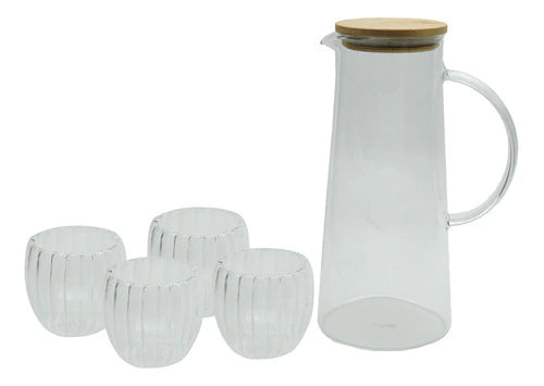 Jarra De Doble Vidrio 1.4 Litros + 6 Vasos doble pared 80 ml