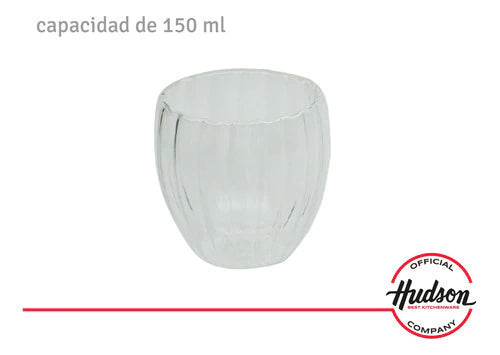Set 2 Vasos De Café 150ml Doble Pared De Vidrio Rayado