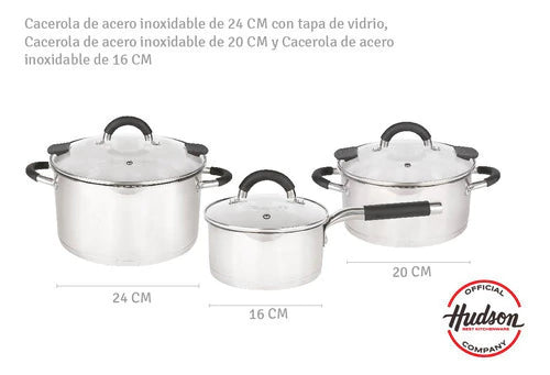 Batería de Acero Inoxidable 6 piezas + Cafetera Acero Pulido 6 Pocillos