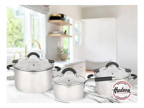 Bateria de Acero Inoxidable 6 Piezas Tapa Colador Plateado