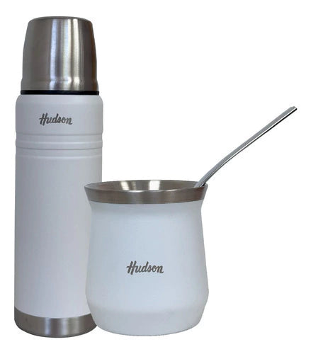 Termo Blanco Acero Inoxidable 500 + Mate Vaso Blanco 140 ml