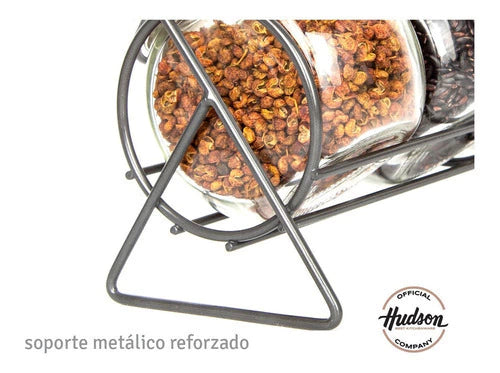 Rack Especiero de 4 Jarros con Tapa de Acero Inoxidable Plateado
