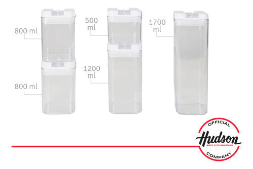 Set x5 Frascos Plásticos Herméticos con Tapa Rectangulares