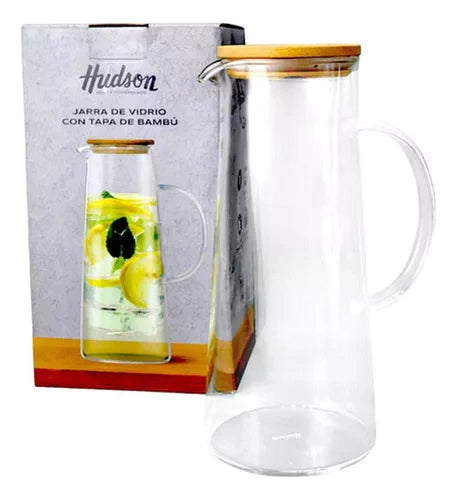 Jarra De Vidrio 1.4 Litros Tapa Bamboo Cocina Diseño