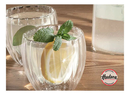 Set 2 Vasos De Café 150ml Doble Pared De Vidrio Rayado