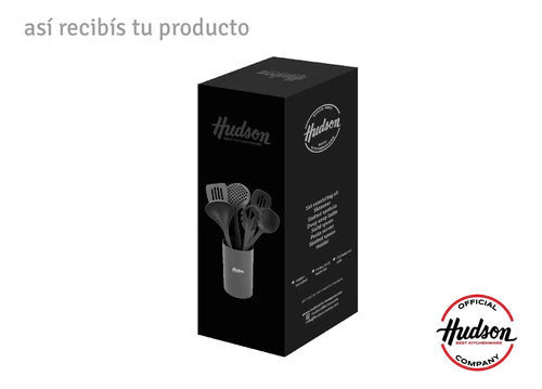 Set Hudson Seis Utensilios De Nylon Gris Oscuro Con Holder