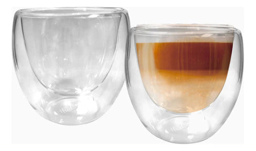 Set De 2 Vasos Café 150ml Doble Pared de Vidrio