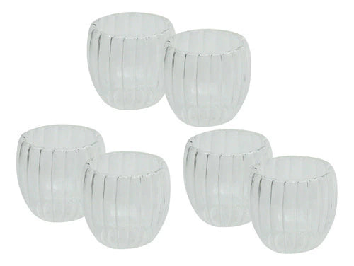 Set 6 Vasos Doble Pared Vidrio Rayado De 80ml Hudson