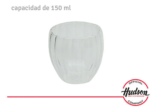 Set 6 Vasos Doble Pared Vidrio Rayado De 150ml Hudson