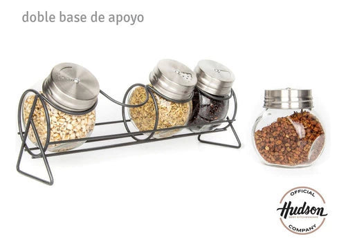 Rack Especiero de 4 Jarros con Tapa de Acero Inoxidable Plateado