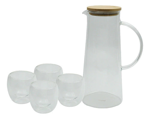 Set Jarra De Vidrio + Set 4vasos Doble Vidrio Hudson Oficial