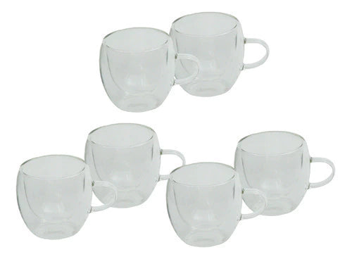 Set 6 Vasos Doble Pared Vidrio Con Asa De 150ml Hudson