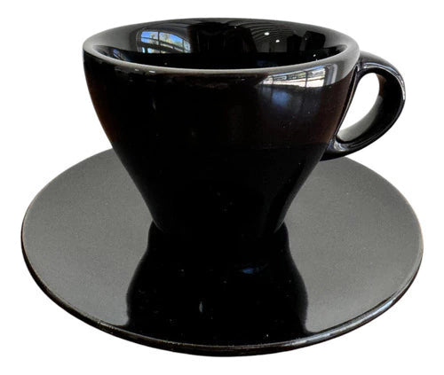 Set Cafetera Italiana + 2 Platos + 2 Pocillos Cerámica Total Black