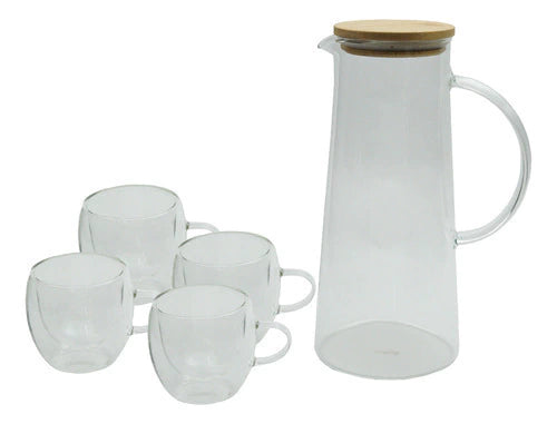 Set Jarra Vidrio + Set 4vasos Con Asa Vidrio Hudson Oficial