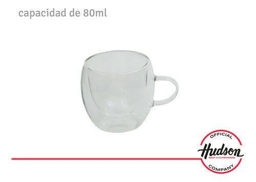 Set De 6 Vasos Doble Pared De Vidrio Con Asa 80 Ml