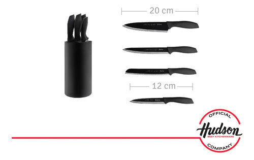 Set de 4 Cuchillos de Acero Inoxidable Con Taco Soporte Color Negro
